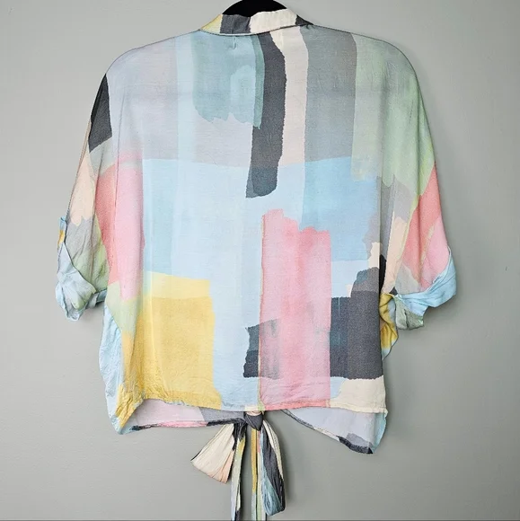 Just BEE Queen Women's Multicolor Abstract Short-Sleeve Crop Chiara Top, Size M - Picture 9 of 12